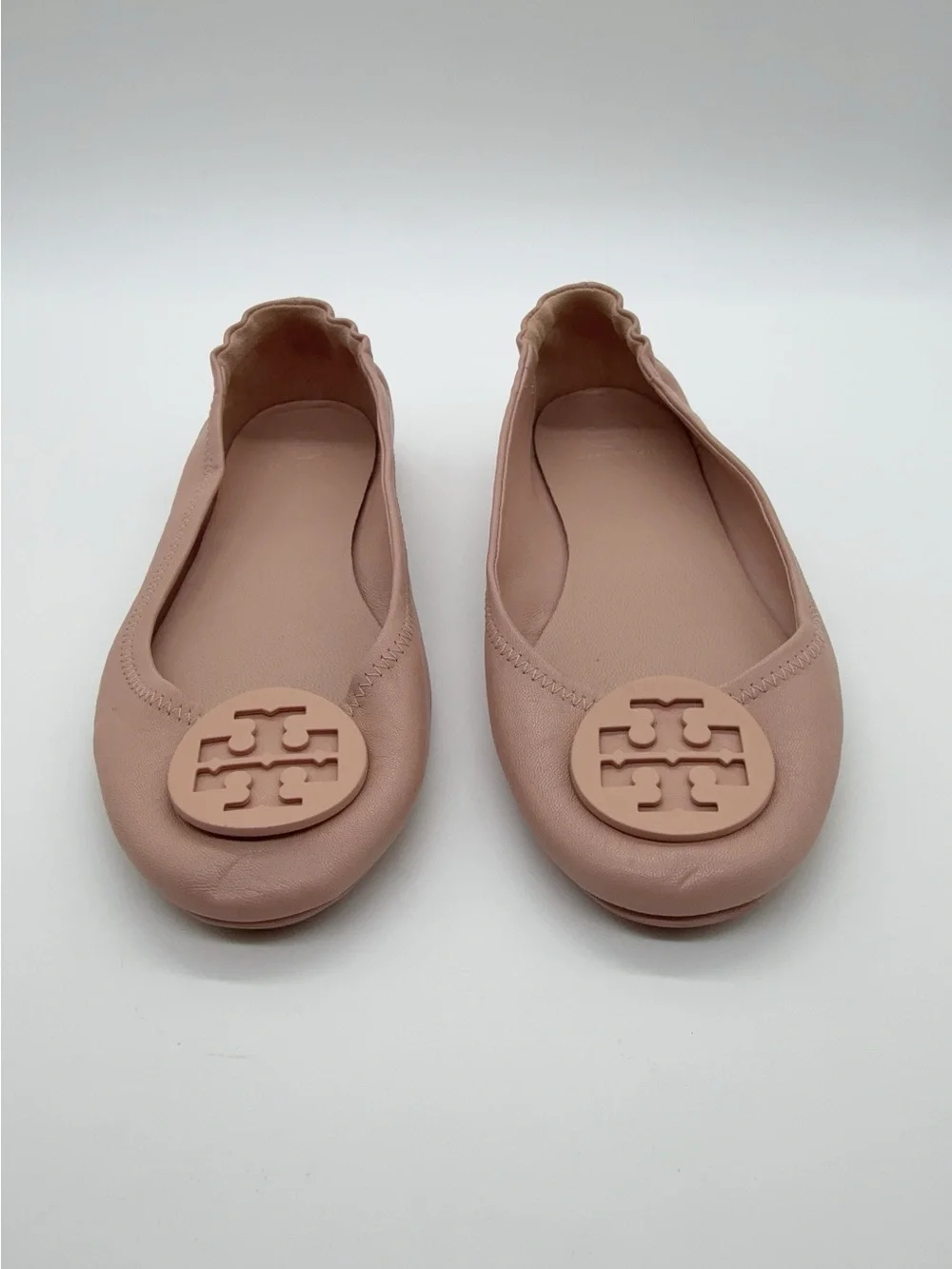 Tory Burch Minnie Leather Travel Ballet Flat Pink Brick size 9